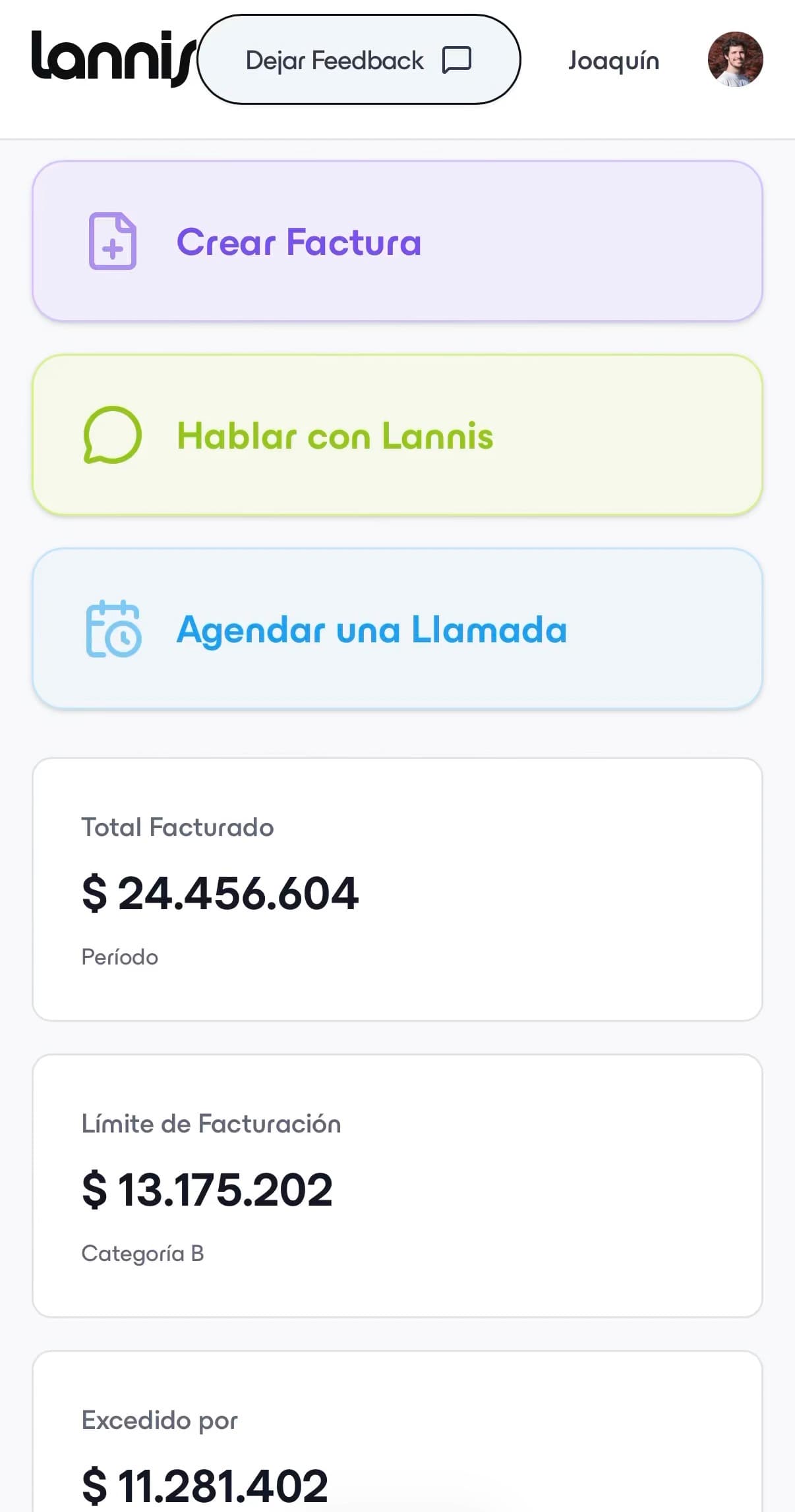 Lannis mostrando la deuda con ARCA y los vencimientos del mes